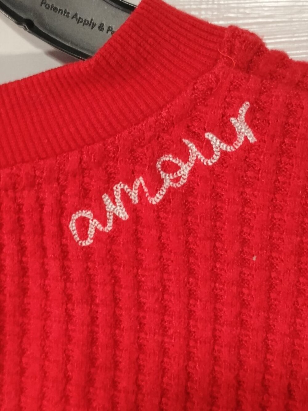 P.J. Salvage Red Waffle Knit Sweater Small Crop Pullover Amour Embroidered - Picture 6 of 7